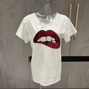 Glamorous Red Sequin Lips Tee